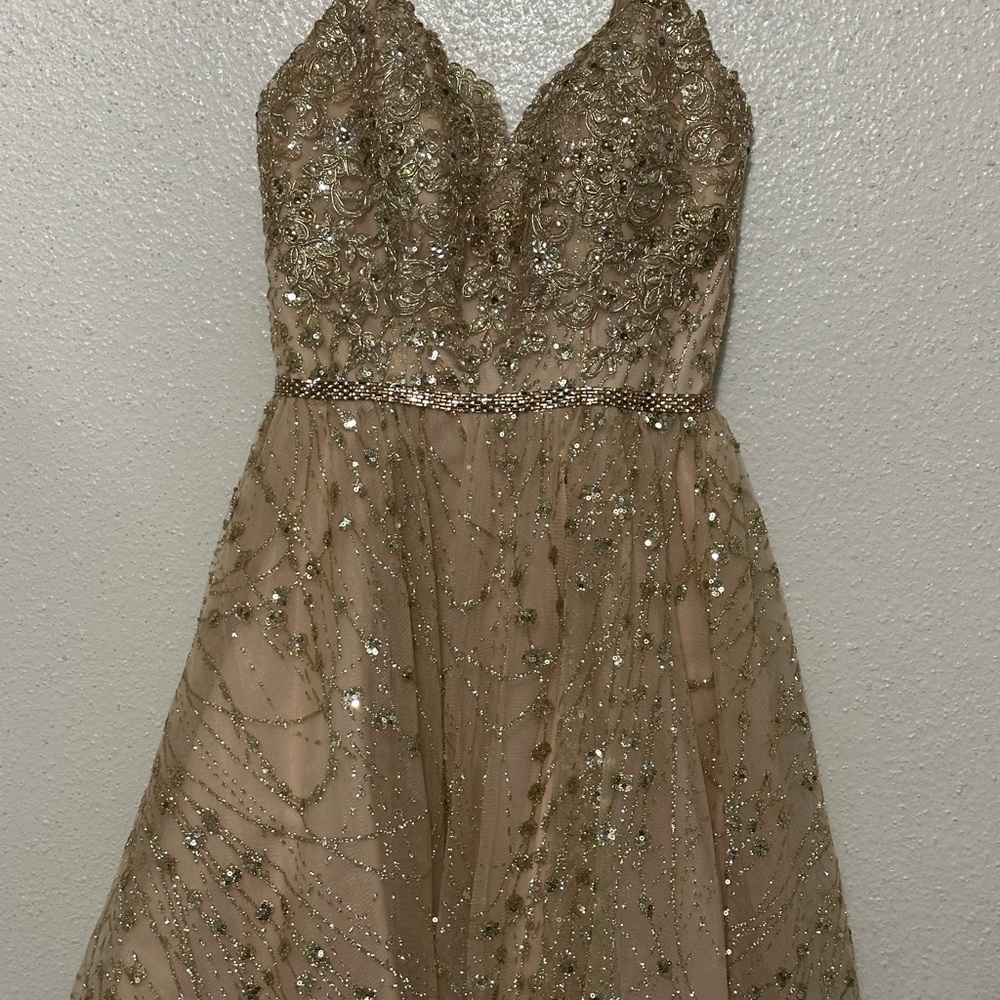 Elegant Gold Embellished Evening Dress